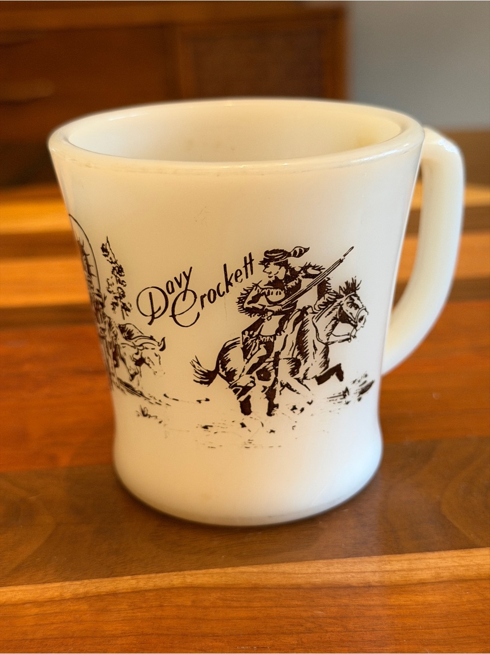 Fire King White Davy Crockett Illustrated Milk Glass Mug